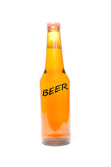 Glass of beer on white background .