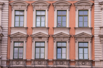 Fototapeta na wymiar Munich, Germany - December 19 2021: Street view of the facade of the building in Munich downtown.