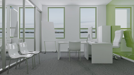 Modern meeting room. 3D rendering.. Mockup.   Empty paintings