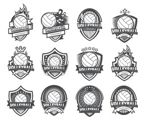 Illustration of black and white Volleyball logo set