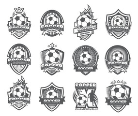 Illustration of modern black and white soccer logo set
