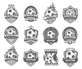 Illustration of modern black and white soccer logo set © soponpotsit