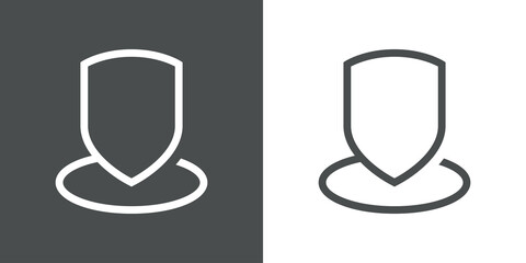 Logo control de seguridad. Icono con escudo en círculo con líneas en fondo gris y fondo blanco © teracreonte