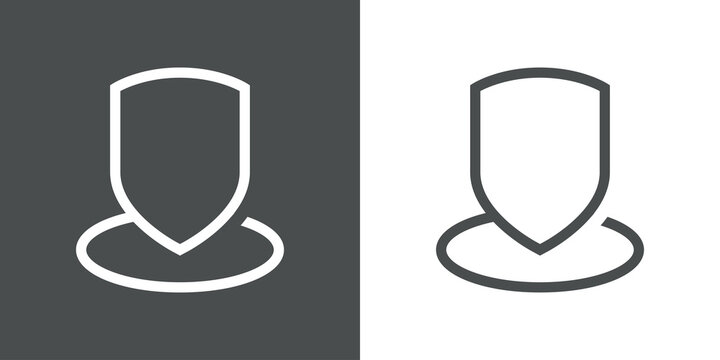 Logo control de seguridad. Icono con escudo en c&iacute;rculo con l&iacute;neas en fondo gris y fondo blanco