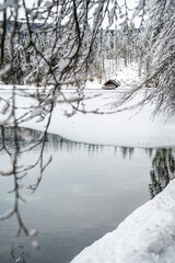 Winter on Lake Fusine. After a heavy snowfall.