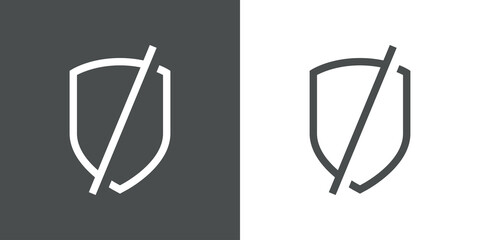 Logo control de seguridad. Icono símbolo prohibido con escudo con líneas en fondo gris y fondo blanco © teracreonte