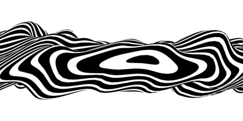 Optical illusion in the shape of distorted torus. Abstract vector background with black and white lines.