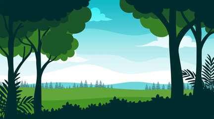 Fototapeta premium Beautiful forest landscape illustration with flat design