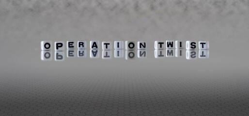 operation twist word or concept represented by black and white letter cubes on a grey horizon background stretching to infinity