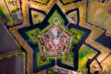 Aerial view of Bourtange Castle in the Netherlands - obrazy, fototapety, plakaty