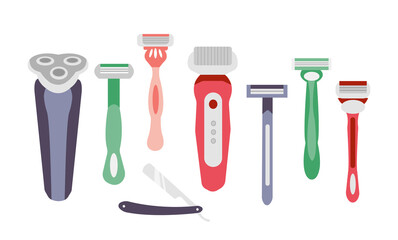Set of blade razor on white background. Vector illustration hygiene skin for men and women in flat style.
