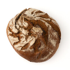 fresh rye bread isolated on white background, top view