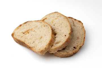 slices of bread isolated on white background, side view
