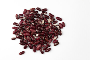 heap of red beans on white background, top view