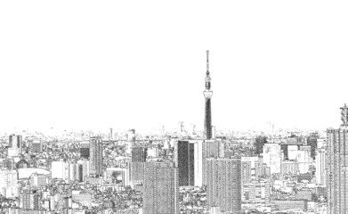 東京の町並み、東京スカイツリーとビル群、日本	
