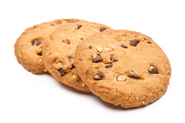 Homemade chocolate cookies on white background. Dessert. 