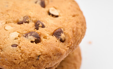 Homemade chocolate cookies on white background. Dessert. 
