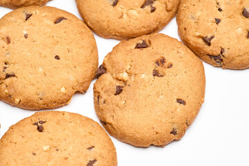 Homemade chocolate cookies on white background. Dessert. 