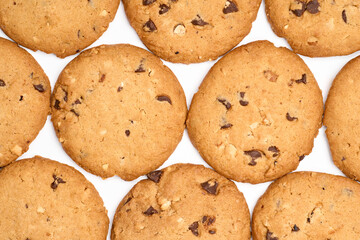 Homemade chocolate cookies on white background. Dessert. 