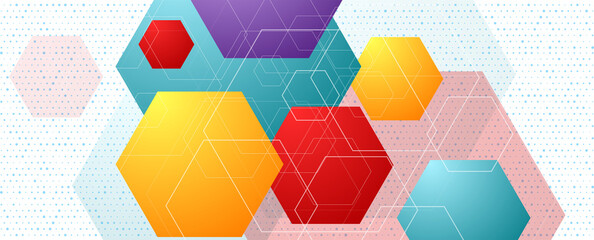 Colorful hexagons abstract geometric hi-tech background. Vector banner design