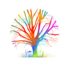 Tree colorful silhouette logo. magic rainbow tree. Vector illustration