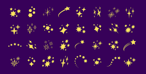 Twinkling stars icon set. Sparkles, shine symbol. Christmas decorations vector