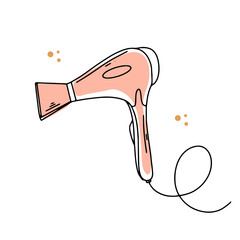 Hair dryer hand drawn line illustration. Doodle style with color shape. Minimalism and simple.