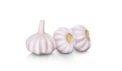 raw garlic isolated on white background