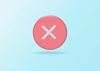 3d check and cross icon on soft green pastel background. Circle symbols Yes button. Minimal cartoon icon.