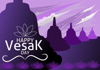 Happy Vesak Day Budha Purnima Background Vector Illustration, Vesak Day Greeting Card, Budhaism Celebration, Budha's anniversary, Waisak