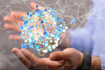 Global network. Blockchain. 3D illustration. Neural networks and artificial intelligence. Abstract
