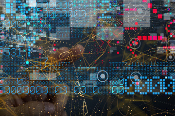 Neural network 3D illustration. Big data and cybersecurity
