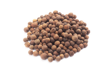 Big bunch of spice Allspice (Jamaica pepper, Pimento) on white background. Indian cuisine concept