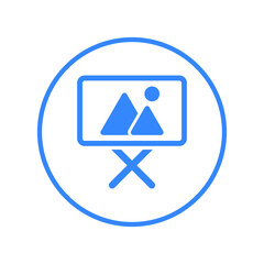 Art, gallery, imaginative icon. Blue vector illustration.