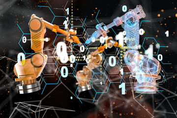 Neural network 3D illustration. Big data and cybersecurity