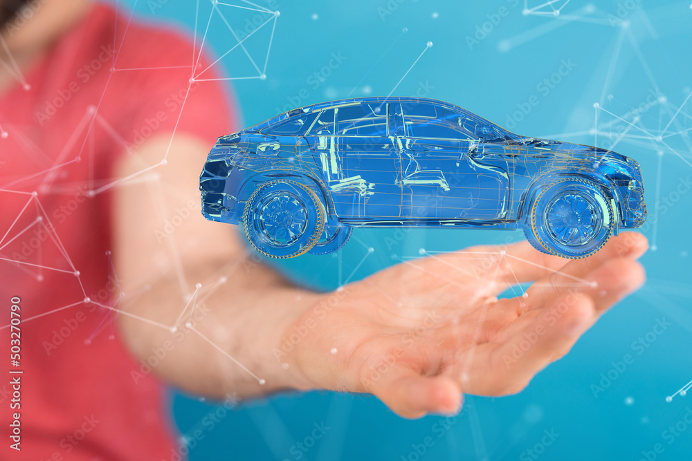 Poster Autonomous car with HUD graphic of Navigation system driving