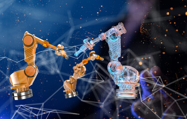 Neural network 3D illustration. Big data and cybersecurity