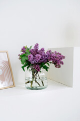 Fresh lilac branches in a vase in a bright interior