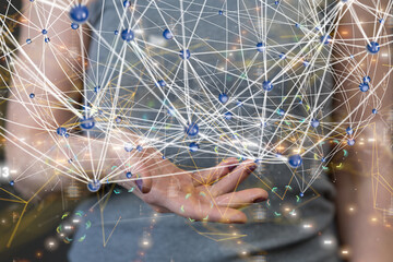 abstract lines with dots over dark background.