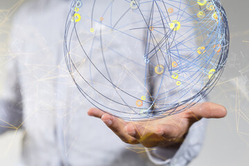 Global network. Blockchain. 3D illustration. Neural networks and artificial intelligence. Abstract