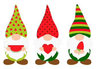 Set Gnomes Watermelon vector illustration