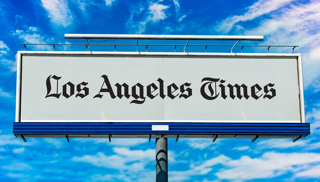 dvertisement billboard displaying logo of The Los Angeles Times