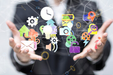 Neural network 3D illustration. Big data and cybersecurity