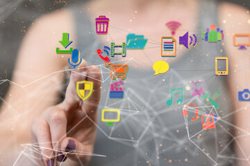 abstract lines with dots over dark background.