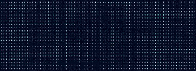 Digital background with noise effect. Corrupted code. Matrix failure. falling particles. Blue dots. Big data visualization. Vector illustration of a binary code.
