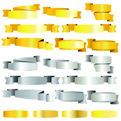 Gold and silver banner ribbon on white background
