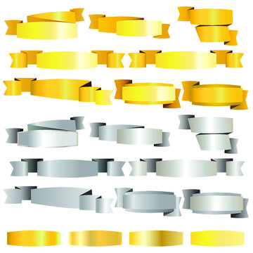 Gold And Silver Banner Ribbon On White Background