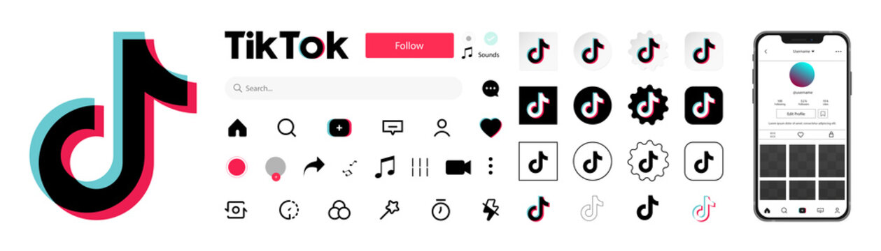 TikTok logo. Tempale for social media. TikTok glitch icon of social media. Tik Tok social network icon. Kyiv, Ukraine - May 3, 2022