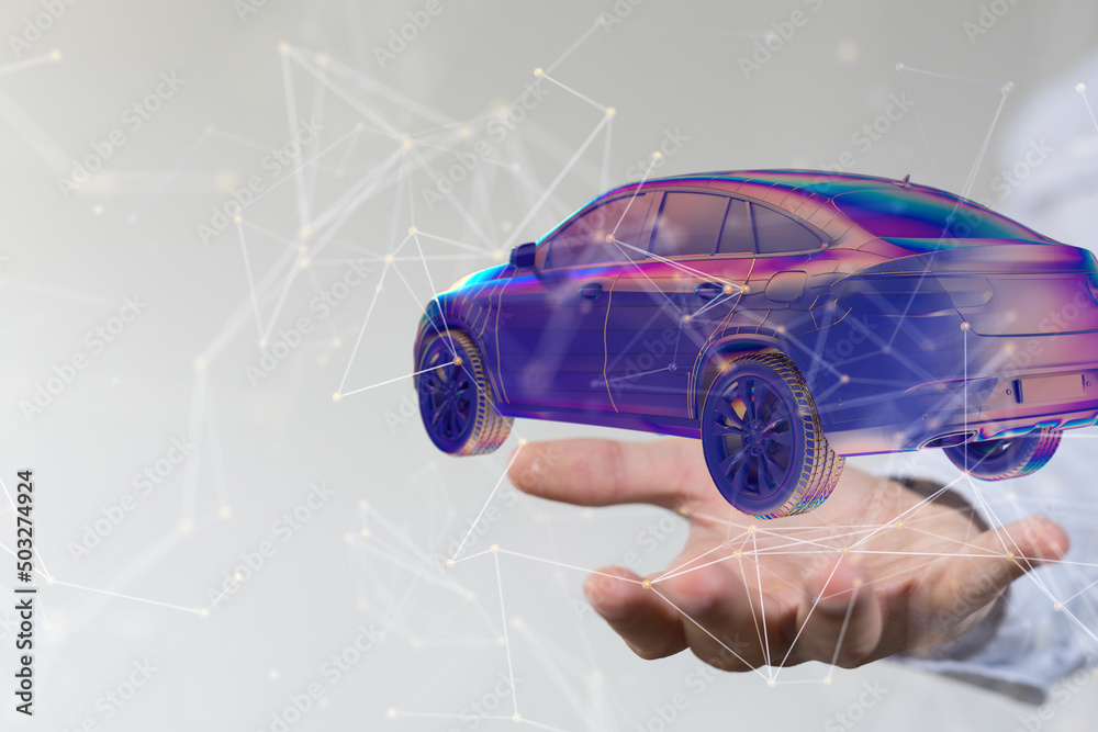 Poster Autonomous car with HUD graphic of Navigation system driving