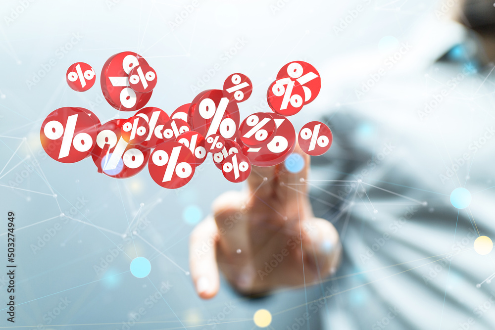 Poster  touching sales icons with a as 3D rendering
